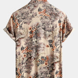 Button-Up Vacation Short Sleeve Shirt with Floral Print