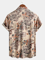 Button-Up Vacation Short Sleeve Shirt with Floral Print