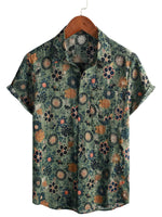 Men's Shirt Short Sleeve Vintage Style Cotton with Floral Pattern