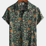 Green Hawaiian Short Sleeve Shirt with Vintage Floral Print