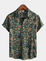 Green Hawaiian Short Sleeve Shirt with Vintage Floral Print