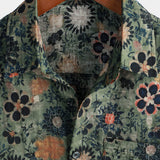 Green Hawaiian Short Sleeve Shirt with Vintage Floral Print