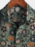 Green Hawaiian Short Sleeve Shirt with Vintage Floral Print