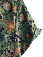 Men's Shirt Short Sleeve Vintage Style Cotton with Floral Pattern
