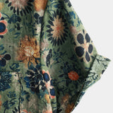 Green Hawaiian Short Sleeve Shirt with Vintage Floral Print