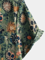 Green Hawaiian Short Sleeve Shirt with Vintage Floral Print