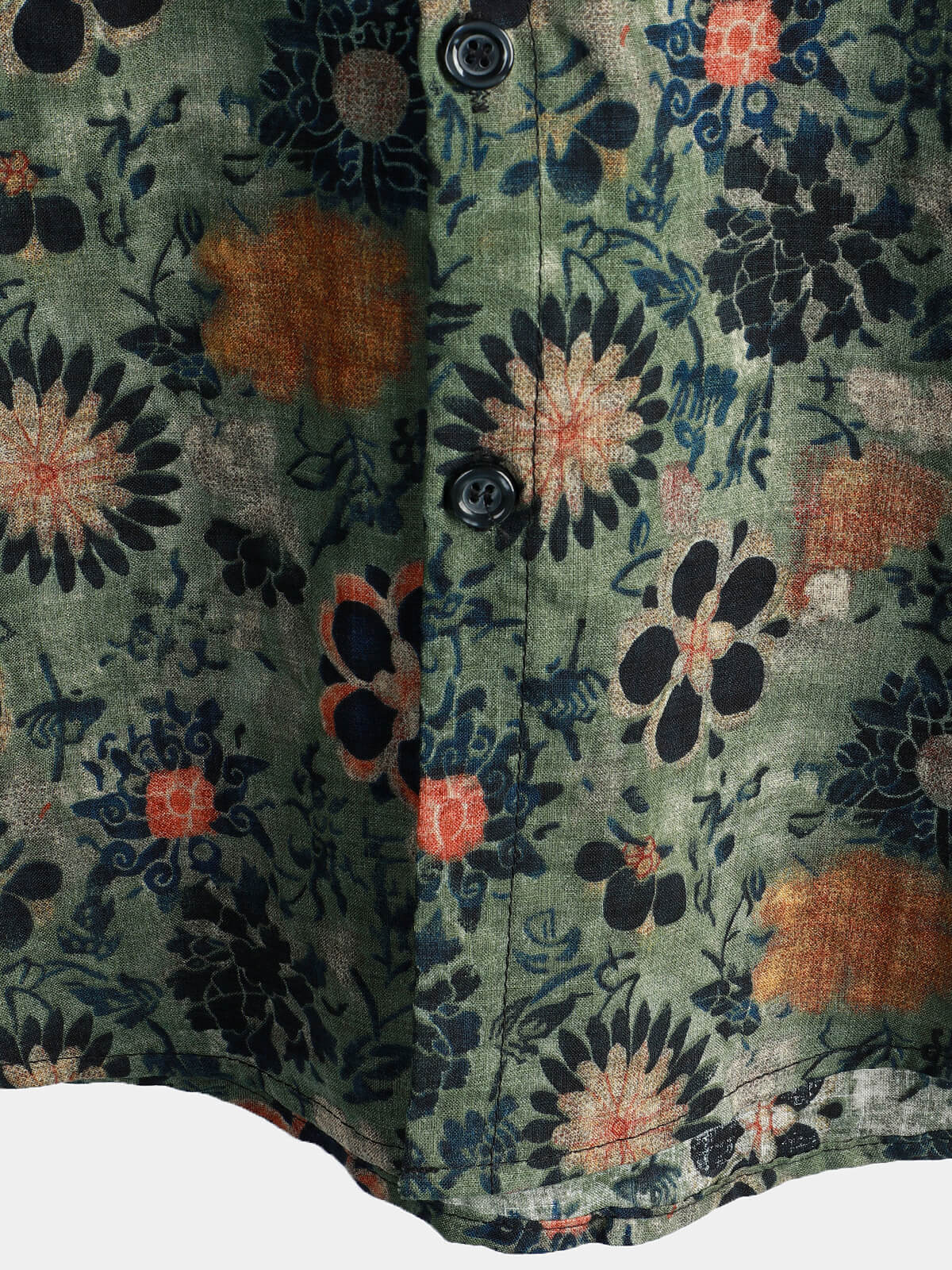 Green Hawaiian Short Sleeve Shirt with Vintage Floral Print