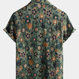 Green Hawaiian Short Sleeve Shirt with Vintage Floral Print
