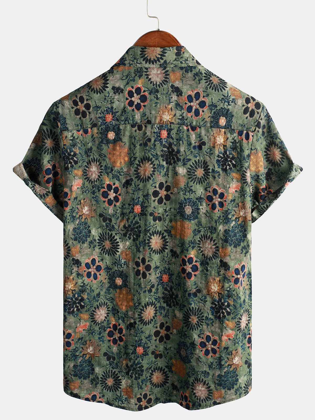 Green Hawaiian Short Sleeve Shirt with Vintage Floral Print