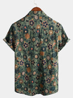 Green Hawaiian Short Sleeve Shirt with Vintage Floral Print