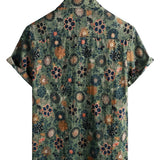 Men's Shirt Short Sleeve Vintage Style Cotton with Floral Pattern