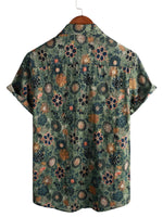 Men's Shirt Short Sleeve Vintage Style Cotton with Floral Pattern