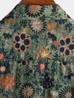 Green Hawaiian Short Sleeve Shirt with Vintage Floral Print