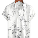 White Floral Hawaiian Cotton Shirt for Men