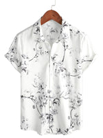 White Floral Hawaiian Cotton Shirt for Men