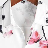 Casual Pink Floral Cherry Blossom Print Shirt, Short Sleeves
