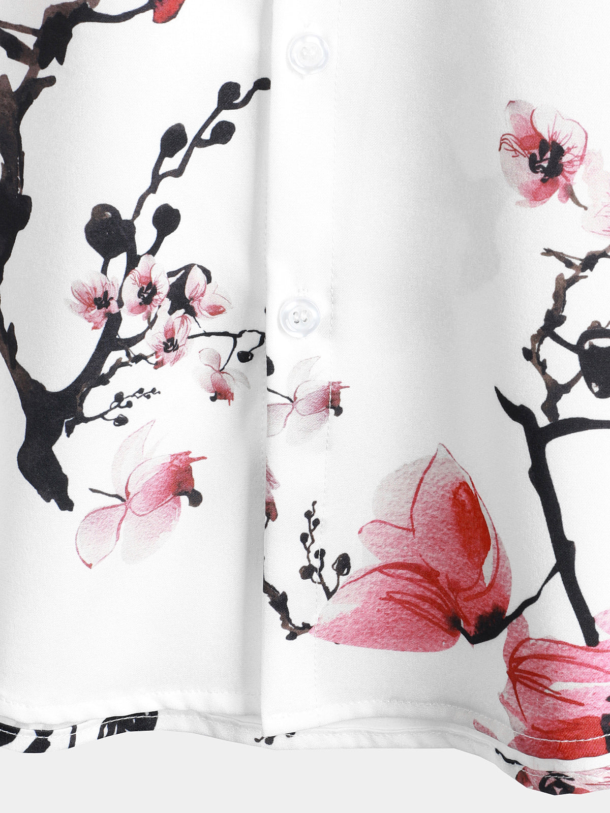 Casual Pink Floral Cherry Blossom Print Shirt, Short Sleeves