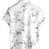 White Floral Hawaiian Cotton Shirt for Men