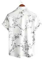 White Floral Hawaiian Cotton Shirt for Men