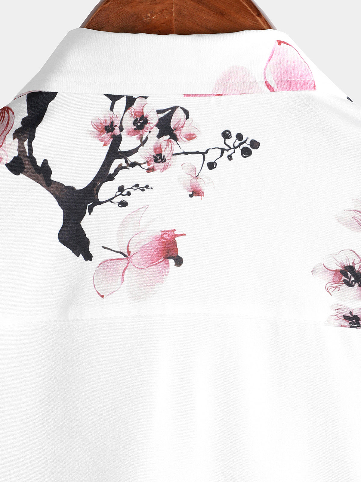 Casual Pink Floral Cherry Blossom Print Shirt, Short Sleeves