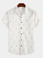 Button-Up Short Sleeve Shirt with Pink Flamingo Print