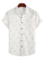 Men's Cotton Short-Sleeve Shirt with Pink Flamingo Pattern
