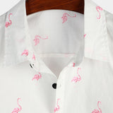 Button-Up Short Sleeve Shirt with Pink Flamingo Print