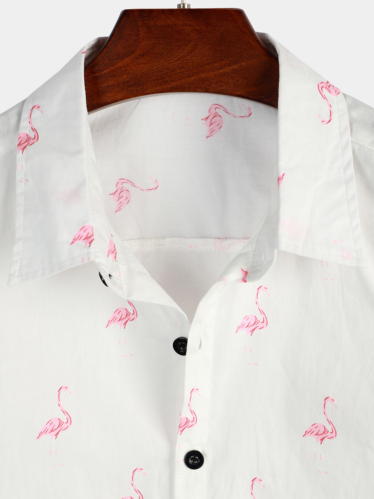 Button-Up Short Sleeve Shirt with Pink Flamingo Print