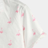 Button-Up Short Sleeve Shirt with Pink Flamingo Print