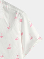 Button-Up Short Sleeve Shirt with Pink Flamingo Print