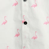 Button-Up Short Sleeve Shirt with Pink Flamingo Print