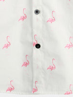 Button-Up Short Sleeve Shirt with Pink Flamingo Print