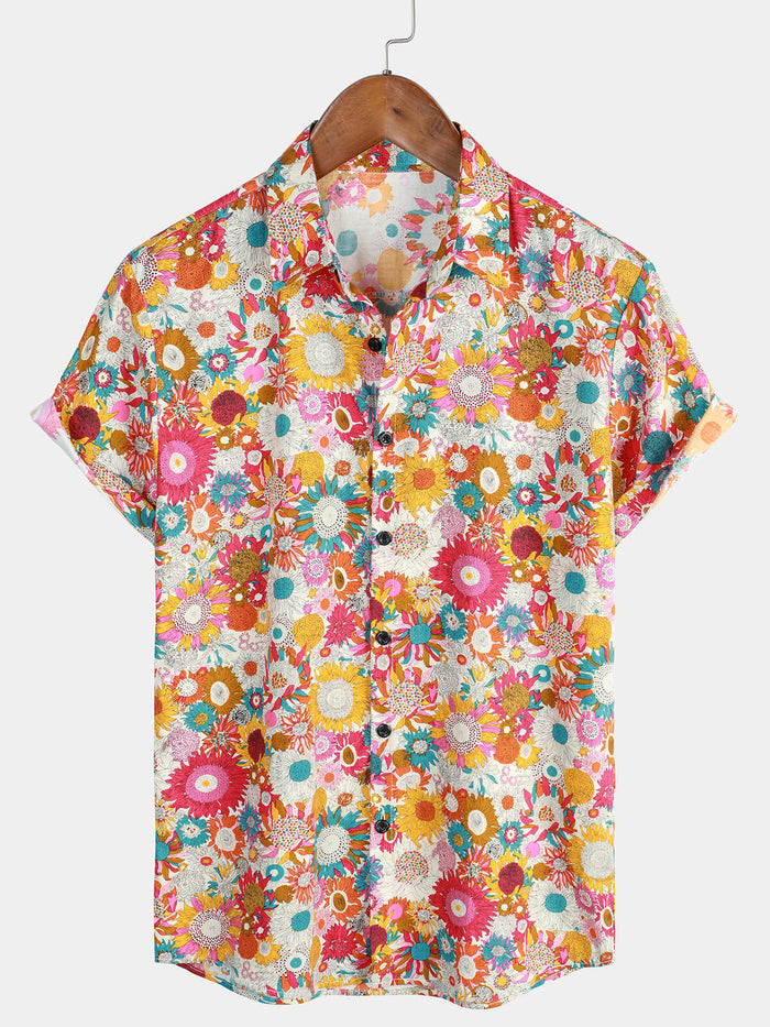 Hawaiian Short-Sleeve Shirt with Fresh Flowers
