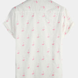 Button-Up Short Sleeve Shirt with Pink Flamingo Print