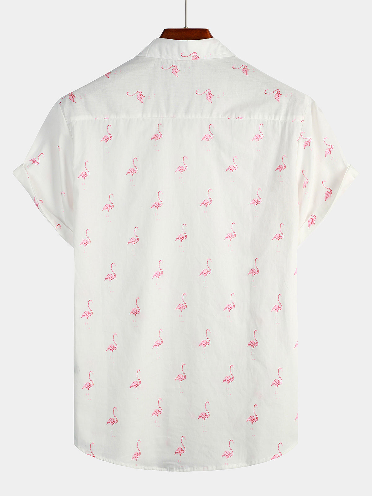Button-Up Short Sleeve Shirt with Pink Flamingo Print