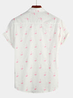 Button-Up Short Sleeve Shirt with Pink Flamingo Print