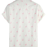 Men's Cotton Short-Sleeve Shirt with Pink Flamingo Pattern