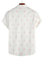 Men's Cotton Short-Sleeve Shirt with Pink Flamingo Pattern
