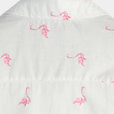 Button-Up Short Sleeve Shirt with Pink Flamingo Print