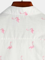Button-Up Short Sleeve Shirt with Pink Flamingo Print