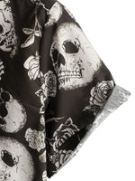 Men's Cotton Short-Sleeve Shirt with Cool Pink Skull Flower Buttons, Punk Rock and Roll
