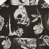 Men's Cotton Short-Sleeve Shirt with Cool Pink Skull Flower Buttons, Punk Rock and Roll