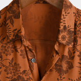 Button-Up Short Sleeve Breathable Shirt with Brown Floral Print