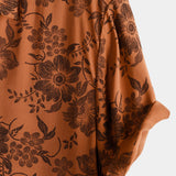 Button-Up Short Sleeve Breathable Shirt with Brown Floral Print