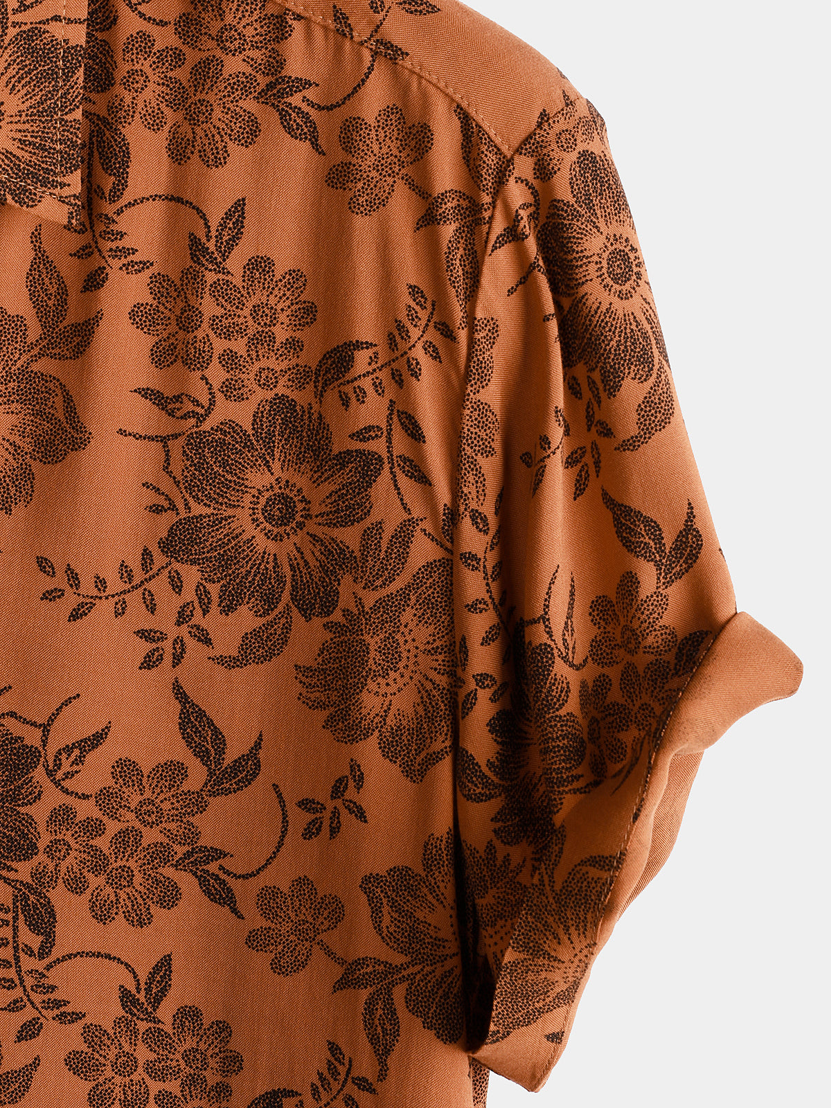 Button-Up Short Sleeve Breathable Shirt with Brown Floral Print