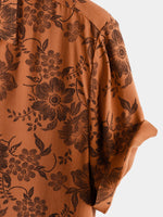 Button-Up Short Sleeve Breathable Shirt with Brown Floral Print