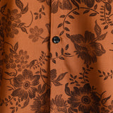 Button-Up Short Sleeve Breathable Shirt with Brown Floral Print