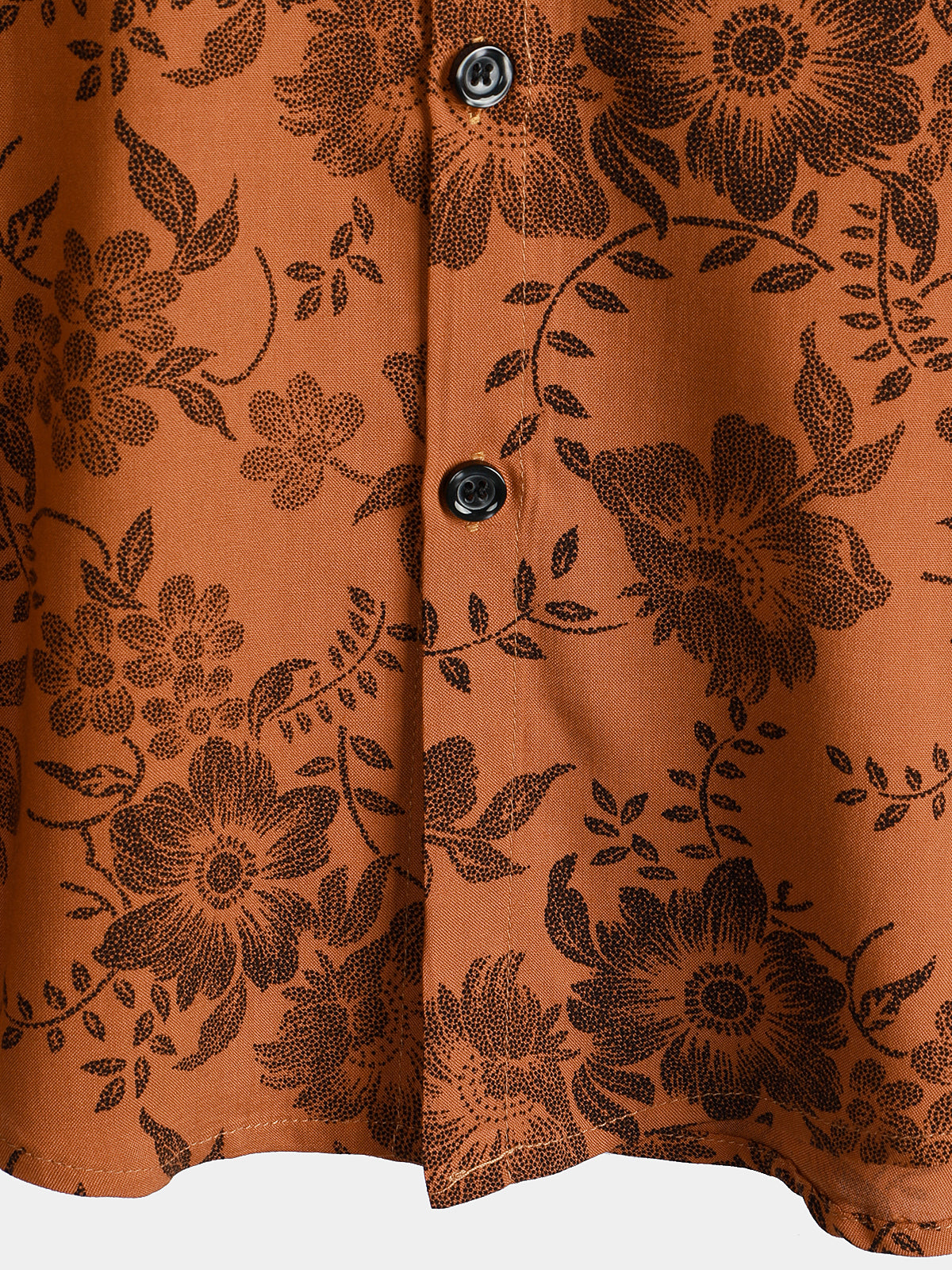 Button-Up Short Sleeve Breathable Shirt with Brown Floral Print