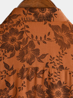 Button-Up Short Sleeve Breathable Shirt with Brown Floral Print