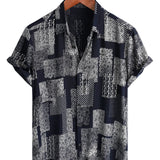Men's Cotton Shirt Short Sleeve with Buttons, Floral Patch Pattern, Vintage, Retro, for Vacation